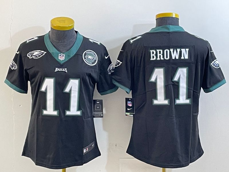 Women Philadelphia Eagles #11 Brown Black 2025 Nike Vapor Limited NFL Jersey style 5